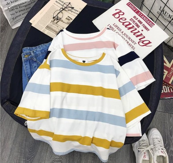 画像5: レディース春夏tシャツ 綿 ショート トップス 横柄 半袖 シンプル ゆったり 薄地 日常用 外出 旅行 通学 通勤 人気 10代/20代/30代/40代 (5)