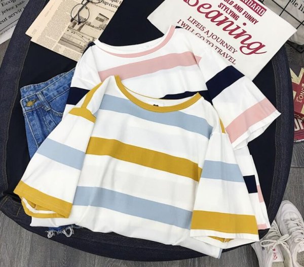 画像3: レディース春夏tシャツ 綿 ショート トップス 横柄 半袖 シンプル ゆったり 薄地 日常用 外出 旅行 通学 通勤 人気 10代/20代/30代/40代 (3)