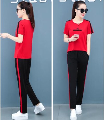 画像3: セットアップ 部屋着 ルームウエア 上下セット パジャマ 柔らかい 綿混紡 2点セット Tシャツ カットソー ワイドパンツ 