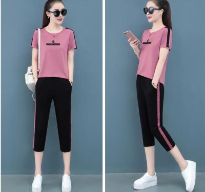 画像1: セットアップ 部屋着 ルームウエア 上下セット パジャマ 柔らかい 綿混紡 2点セット Tシャツ カットソー ワイドパンツ 