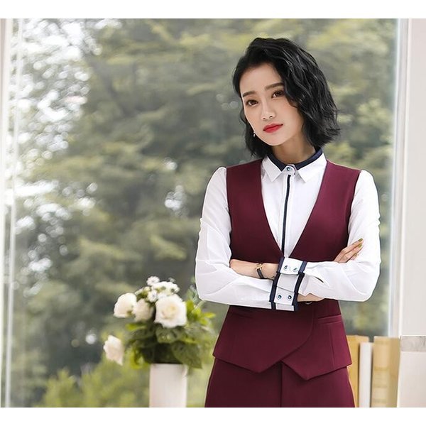 画像7: レディーススーツセット スーツ 上下セット ベスト パンツ セットアップ 2点 OL 面接 事務服 オフィス 通勤 おしゃれ 細身作り 気質優雅 (7)