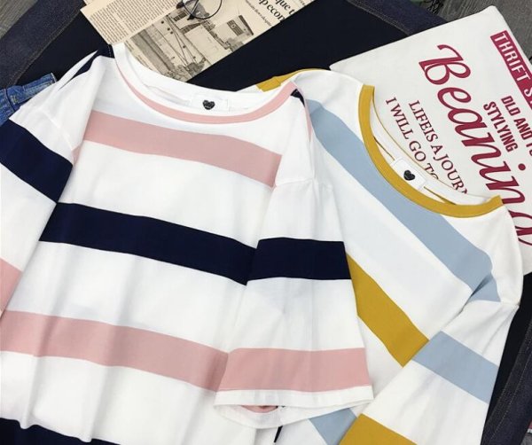 画像4: レディース春夏tシャツ 綿 ショート トップス 横柄 半袖 シンプル ゆったり 薄地 日常用 外出 旅行 通学 通勤 人気 10代/20代/30代/40代 (4)