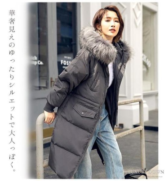 画像11: あったかなロングダウンは毎年の冬定番  赤字セール☆ 即納 【在庫限り・お早目にお得】 ダウンコート レディース ロング フェイクファー ボリューム ドルマンスリーブ ラグラン ウエスト絞り aライン (11)