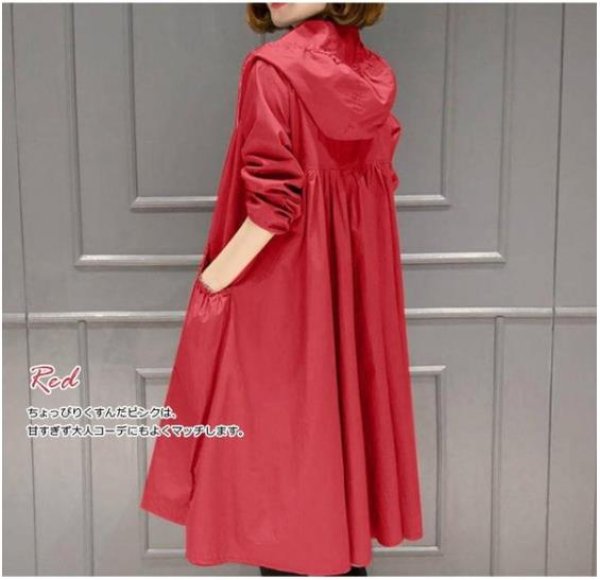 画像8: 春や秋など中途半端な気候のときにピッタリ  短納期 赤字セール☆ 春夏新作 限定SALE コート レディース ロング丈 aライン フード付き バックタック入り 無地 秋冬 アウター (8)