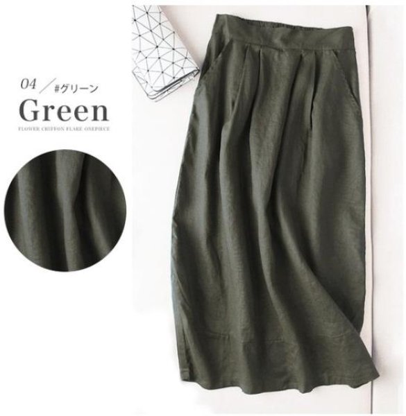 画像10: 夏素材の代名詞、清涼感溢れるリネン  赤字セール☆ 送料無料 短納期 リネン スカート ロング ハイウエスト タック入り ウエストゴム 麻100% 無地 レデ (10)
