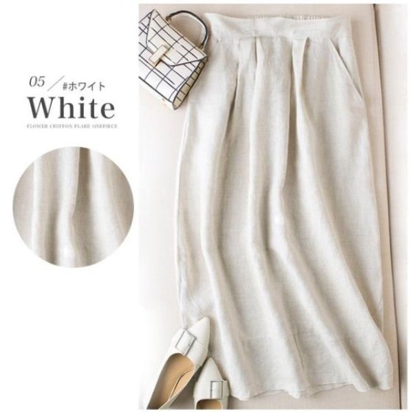 画像11: 夏素材の代名詞、清涼感溢れるリネン  赤字セール☆ 送料無料 短納期 リネン スカート ロング ハイウエスト タック入り ウエストゴム 麻100% 無地 レデ (11)