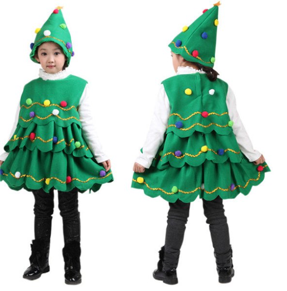画像2: 【送料無料】クリスマスツリー コスプレ衣装 子供 christmas Xmas 仮装 コスプレ コスチューム サンタ サンタクロースセクシー ダンス衣装 学芸会 演劇 発表会 パーティー イベント (2)