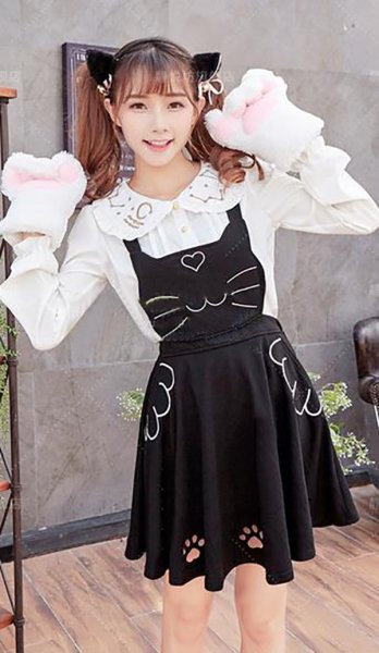 画像4: 【選べる5カラー】  ジャンパースカート 猫 ねこ 肉球 ワンピース サロぺット  レディース 女性 女子 大人 双子コーデ コスプレ コス コスチューム 衣装  キュート ロリータ メイド イベント パーティー 仮装 コスチューム コスプレ衣装レディース cosplay (4)