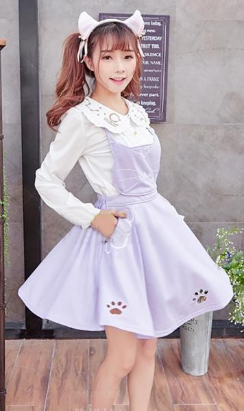 画像7: 【選べる5カラー】  ジャンパースカート 猫 ねこ 肉球 ワンピース サロぺット  レディース 女性 女子 大人 双子コーデ コスプレ コス コスチューム 衣装  キュート ロリータ メイド イベント パーティー 仮装 コスチューム コスプレ衣装レディース cosplay (7)