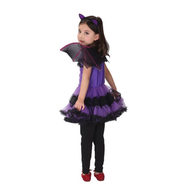 画像5: 【3点セット】christmas Xmas クリスマス衣装 子供 コウモリ 耳付き 羽付き こうもり 吸血鬼 魔女 悪魔 小悪魔 デビル ワンピース 帽子 紫 黒 パープル 女の子 子供服 ハロウィーン halloween 仮装 キッズ ジュニア 女児 コスプレ コスチューム 学芸会 演劇 発表会 パーテ (5)