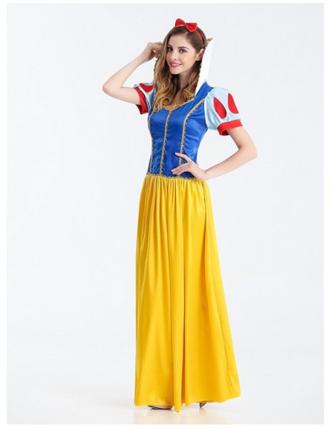 画像4: 【2点セット】christmas Xmas クリスマス衣装 白雪姫 ドレス カチューシャ付き 童話 プリンセス ワンピース princess キャラクター レディース 女性 ハロウィーン halloween ロング丈 大きいサイズ 仮装 コスプレ コスチューム セクシー ダンス衣装 学芸会 演劇 発表 (4)