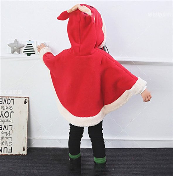 画像4: トナカイ フード ポンチョ サンタコスプレ クリスマス christmas Xmas サンタ トップス プレゼント厚手 ケープ アニマルフード付き あったか ふんわり 子供 女の子 子供服 キッズ 女児 赤ちゃん ベビー服 サンタ 仮装 衣装 コスプレ コスチューム ハロウィン ハロウィーン ha (4)