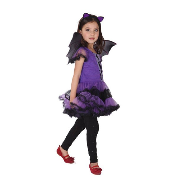 画像6: 【3点セット】christmas Xmas クリスマス衣装 子供 コウモリ 耳付き 羽付き こうもり 吸血鬼 魔女 悪魔 小悪魔 デビル ワンピース 帽子 紫 黒 パープル 女の子 子供服 ハロウィーン halloween 仮装 キッズ ジュニア 女児 コスプレ コスチューム 学芸会 演劇 発表会 パーテ (6)